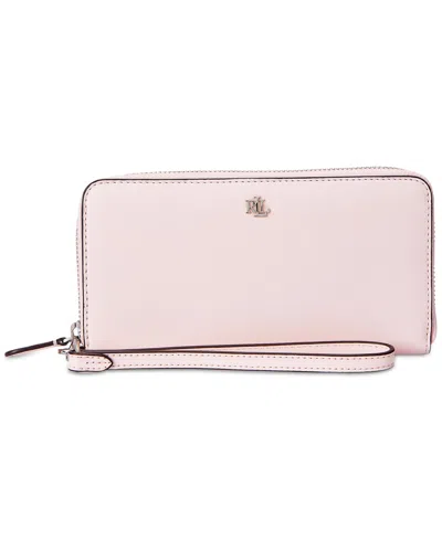 Lauren Ralph Lauren Leather Continental Wristlet In Pink