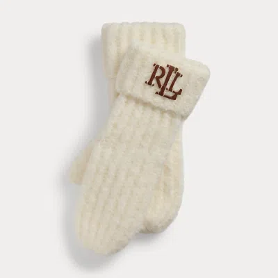 Ralph Lauren Leather-trim Rib-knit Wool-blend Mittens In Cream