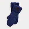 Ralph Lauren Leather-trim Rib-knit Wool-blend Mittens In Navy