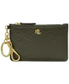 Ralph Lauren Leather Zip Card Case In Dark Olive