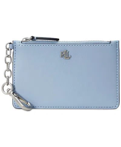 Lauren Ralph Lauren Leather Zip Card Case In Estate Blu