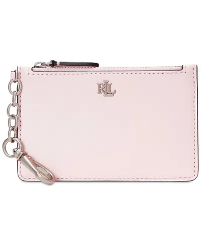 Lauren Ralph Lauren Leather Zip Card Case In Pink Opal