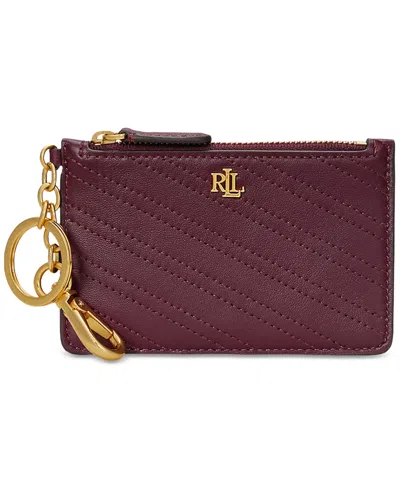 Ralph Lauren Leather Zip Card Case In Pinot Noir