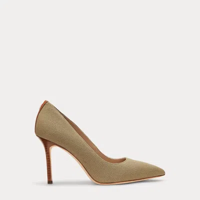 Ralph Lauren Lindella Ii Leather-trim Canvas Pump In Hunter Olive/lauren Tan