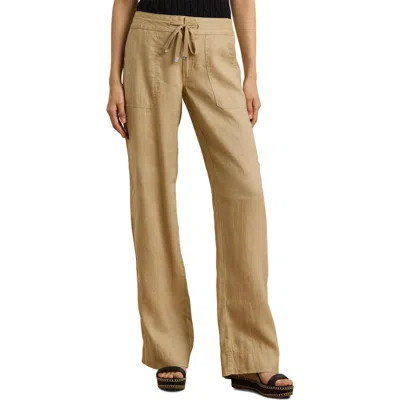 Ralph Lauren Lauren  Linen Drawstring Pants In Birch Tan