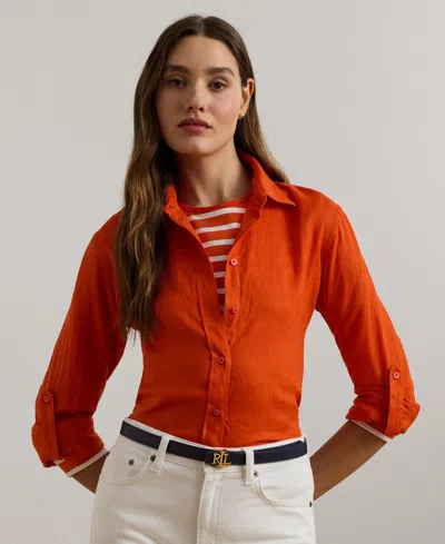 Ralph Lauren Relaxed Fit Linen Shirt In Orange Lily