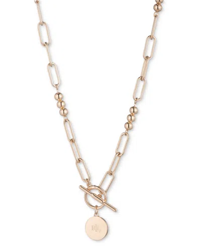 Ralph Lauren Link & Bead Toggle 17" Pendant Necklace In Gold