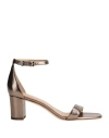 Ralph Lauren Lauren  Logan Metallic Nappa Leather Sandal Woman Sandals Bronze Size 8 Sheepskin In Yellow