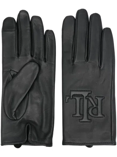 Ralph Lauren Logo-embossed Leather Gloves In Black