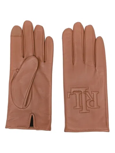 Lauren Ralph Lauren Logo-embossed Leather Gloves In Brown