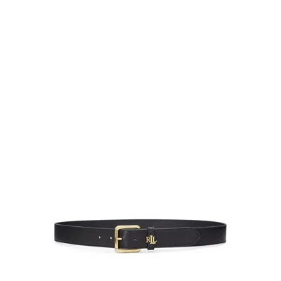 Ralph Lauren Logo-keeper Leather Belt In Black