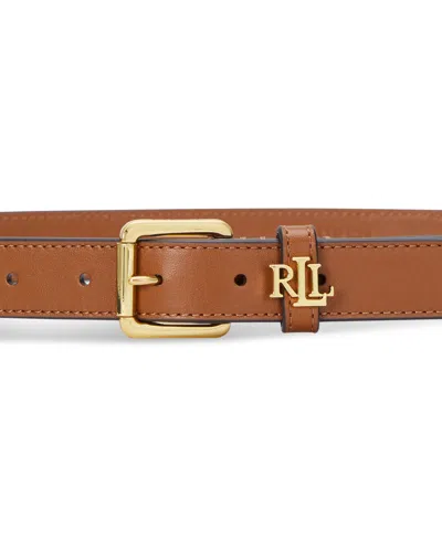 Ralph Lauren Logo-keeper Leather Skinny Belt In Lauren Tan