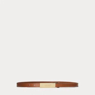 Ralph Lauren Logo Leather Skinny Belt In Lauren Tan