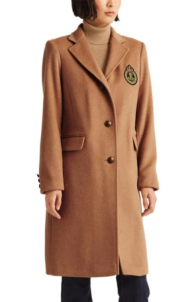 Ralph Lauren Lauren  Logo Patch Wool Blend Jacket In Camel