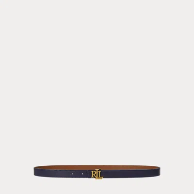 Ralph Lauren Logo Reversible Embossed Skinny Belt In Refined Navy,lauren Tan
