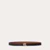 Ralph Lauren Logo Reversible Leather Skinny Belt In Black/lauren Tan