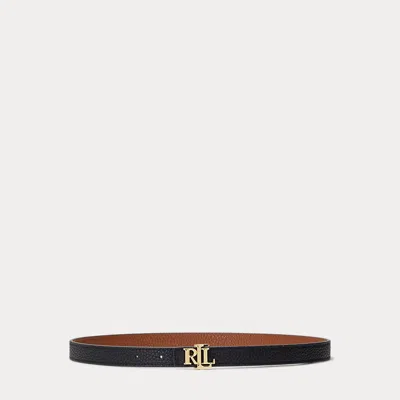 Ralph Lauren Logo Reversible Leather Skinny Belt In Black/lauren Tan