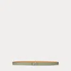 Ralph Lauren Logo Reversible Leather Skinny Belt In Sage Green/buff