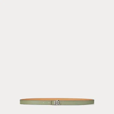 Ralph Lauren Logo Reversible Leather Skinny Belt In Sage Green/buff