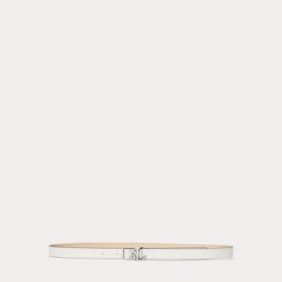 Ralph Lauren Logo Reversible Leather Skinny Belt In Soft White/sand Dune