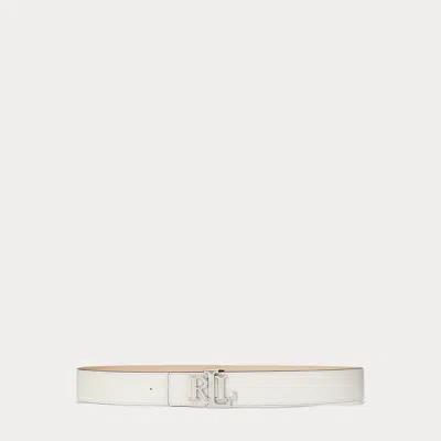 Ralph Lauren Logo Reversible Leather Wide Belt In Soft White/sand Dune