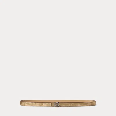 Ralph Lauren Logo Reversible Metallic Skinny Belt In Platinum/sand Dune