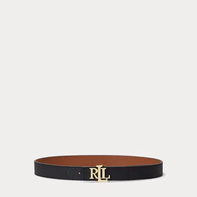 Ralph Lauren Logo Reversible Pebbled Leather Belt In Black/lauren Tan