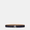 Ralph Lauren Logo Reversible Pebbled Leather Belt In Refined Navy/camel