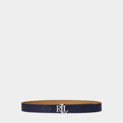 Ralph Lauren Logo Reversible Pebbled Leather Belt In Refined Navy/camel