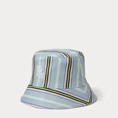Ralph Lauren Logo Striped Cotton Bucket Hat In Blue