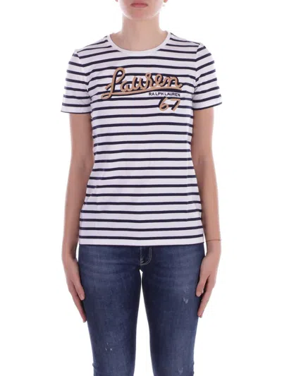 Ralph Lauren Women's Logo Striped Cotton-blend Jersey Tee In Multi