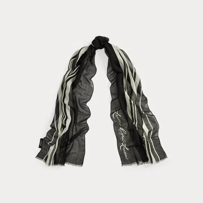 Ralph Lauren Logo Striped Wrap Scarf In Black