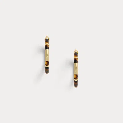 Ralph Lauren Logo Tortoiseshell Large Hoop Earrings In Metallic