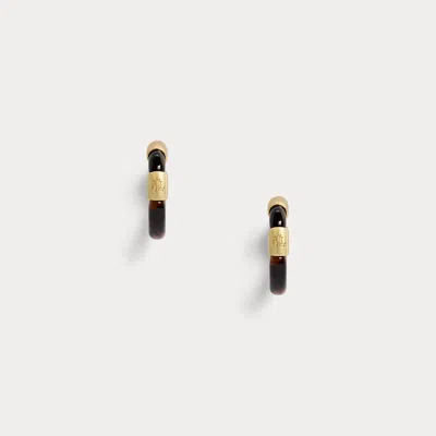 Ralph Lauren Logo Tortoiseshell Small Hoop Earrings In Gold