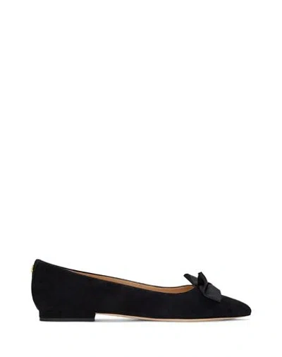Ralph Lauren Lauren  Londyn Bow-trim Suede Ballet Flat Woman Ballet Flats Black Size 8 Sheepskin, Tex