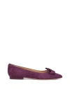 Ralph Lauren Lauren  Londyn Bow-trim Suede Ballet Flat Woman Ballet Flats Plum Size 8 Sheepskin, Text In Purple