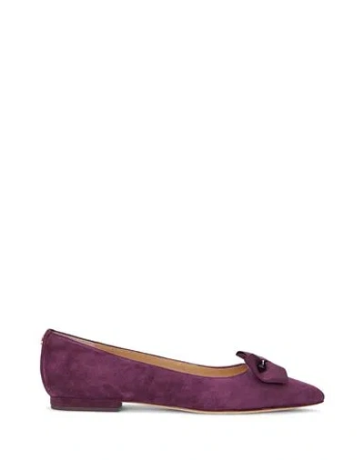 Ralph Lauren Lauren  Londyn Bow-trim Suede Ballet Flat Woman Ballet Flats Plum Size 8 Sheepskin, Text In Purple