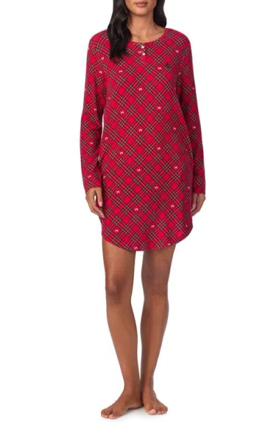 Lauren Ralph Lauren Long Sleeve Henley Nightgown In Red Plaid