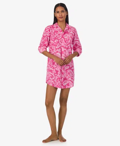 Lauren Ralph Lauren Long Sleeve Roll Tab His Shirt Sleepshirt In Pink Pais