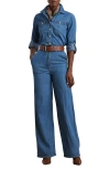 Ralph Lauren Petite Denim Wide-leg Jumpsuit In Opal Wash