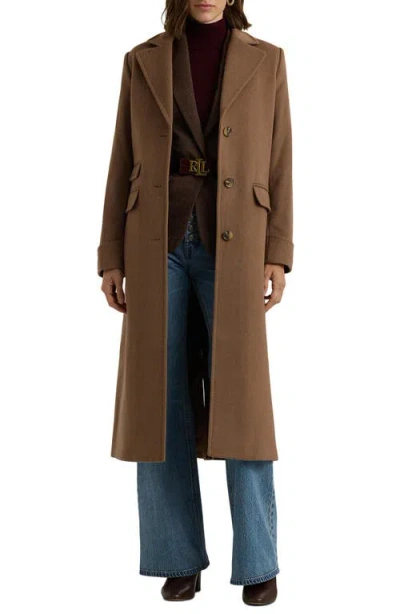 Ralph Lauren Lauren  Longline Wool Blend Reefer Coat In New Vicuna