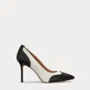 Ralph Lauren Lynden Womens Leather Wingtip Pumps In Soft White/black
