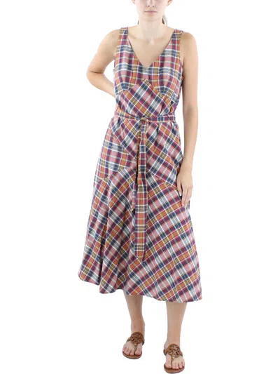 Ralph Lauren Madras Womens Plaid Cotton Midi Dress In Multi
