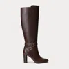 Ralph Lauren Manchester Burnished Leather Tall Boot In Chestnut Brown