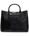 Ralph Lauren Marcy Large Embossed Leather Satchel In Black W,silver