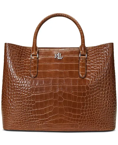 Ralph Lauren Marcy Large Embossed Leather Satchel In Brown