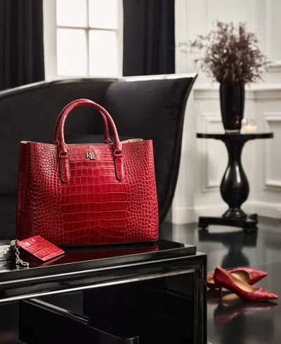 Ralph Lauren Marcy Large Embossed Leather Satchel In Festive Red