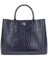 Ralph Lauren Embossed Leather Large Marcy Satchel In Refined Navy
