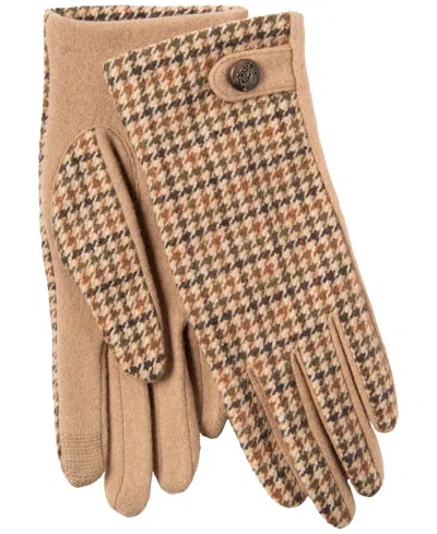 Ralph Lauren Menswear Pattern Touch Gloves With Button In Camel/brown Guncheck