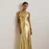Ralph Lauren Metallic Charmeuse One-shoulder Gown In Relic Gold/gold Foil
